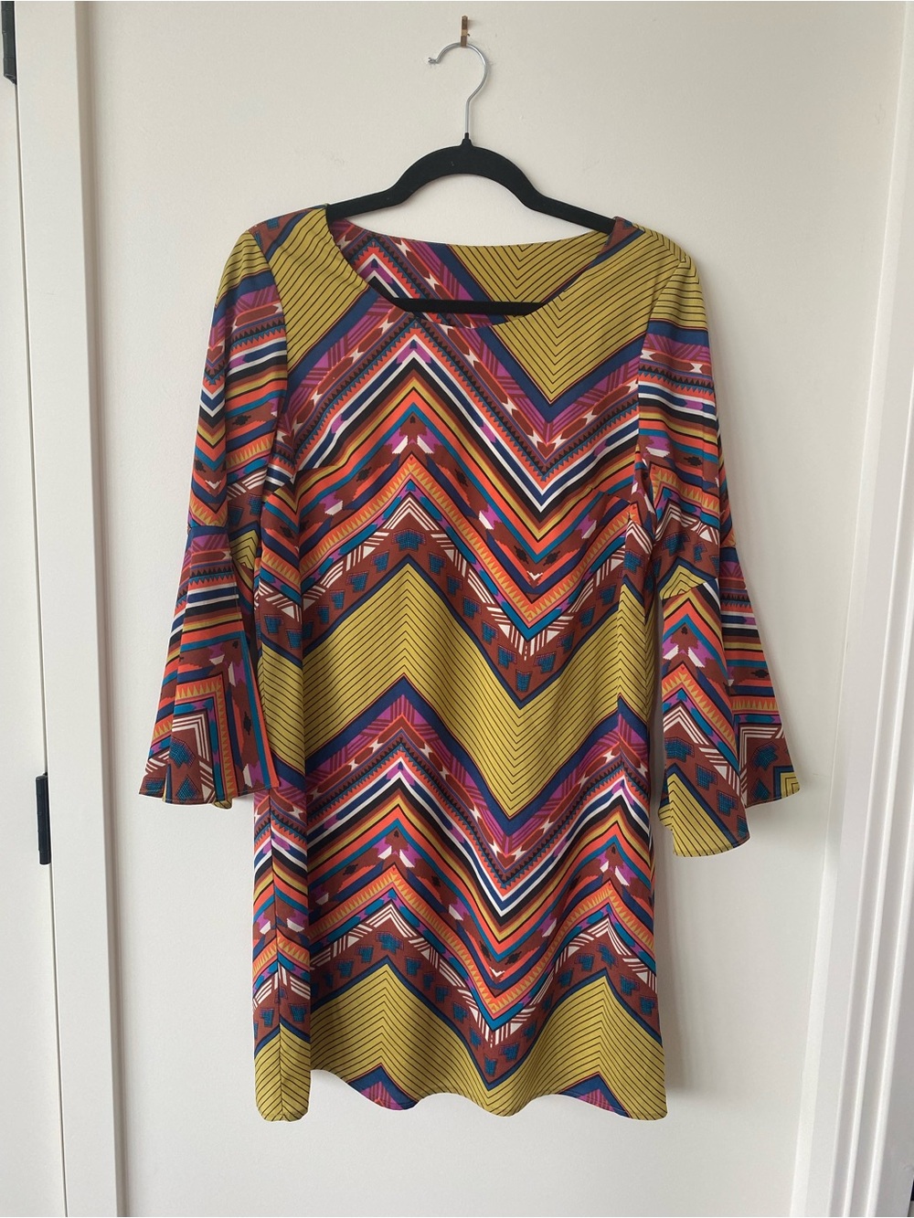 Uncle Frank Mustard Chevron-Print Long Sleeve Shift Dress